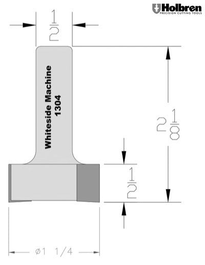 Whiteside 1304 Mortise Router Bit 1-1/4" Cutting Diameter 1/2" Cut Length 1/2" Shank 2 Flute