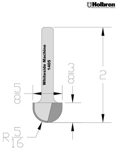 Whiteside 1405 Round Nose Router Bit 5/16" Radius 5/8" Cutting Diameter 3/8" Cut Length 1/4" Shank 2 Flute