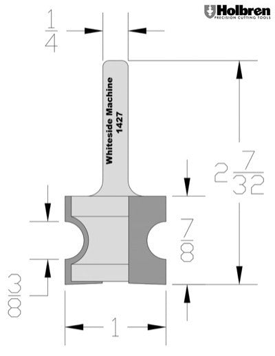 Whiteside 1427 Half Round Router Bit 3/16" Radius 7/8" Cut Length 1/4" Shank 2 Flute