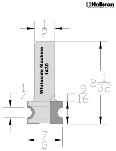 Whiteside 1430 Half Round Router Bit 1/8" Radius 9/16" Cut Length 1/2" Shank 2 Flute