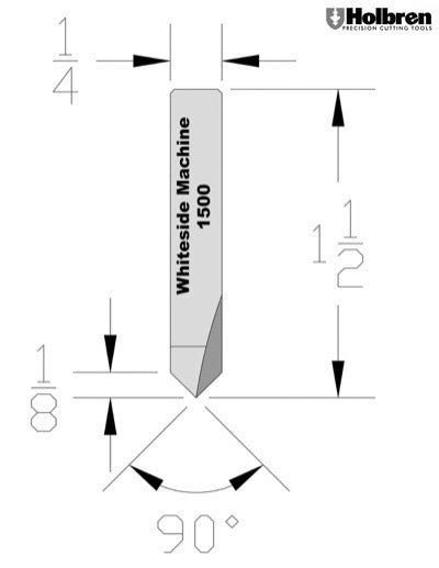 Whiteside 1500 V-Groove Router 90 Degree 1/4" Cutting Diameter 1/8" Point Length 1/4" Shank 2 Flute