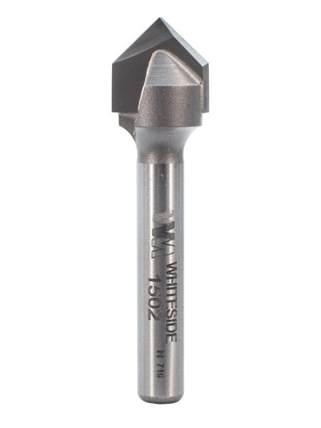 Whiteside 1502 V-Groove Router Bit 90 Degree 1/2" Cutting Diameter 1/4" Point Length 1/4" Shank 2 Flute