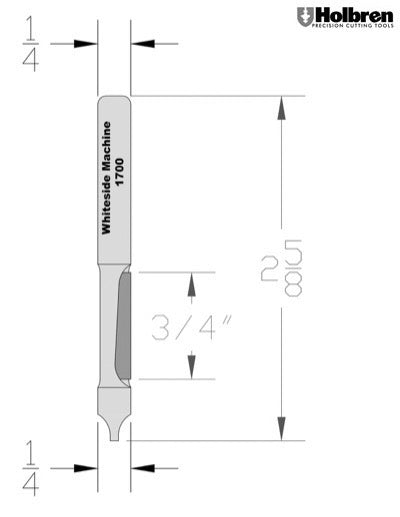 Whiteside 1700 Pilot Point Plunge Panel Router Bit 1/4" Cutting Diameter 3/4" Cut Length 1/4" Shank 1 Flute