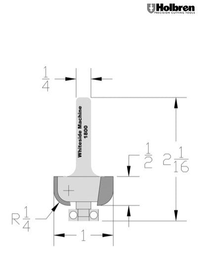 Whiteside 1800 Cove Router Bit 1/4" Radius 1" Large Diameter 1/2" Cut Length 1/4" Shank 2 Flute