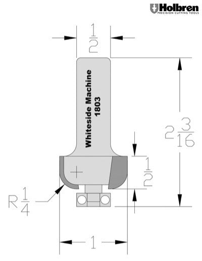Whiteside 1803 Cove Router Bit 1/4" Radius 1" Large Diameter 1/2" Cut Length 1/2" Shank 2 Flute