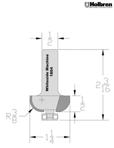 Whiteside 1804 Cove Router Bit 3/8" Radius 1-1/4" Large Diameter 1/2" Cut Length 1/2" Shank 2 Flute