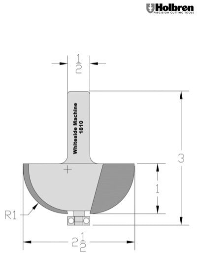 Whiteside 1810 Cove Router Bit 1" Radius 2-1/2" Large Diameter 1" Cut Length 1/2" Shank 2 Flute