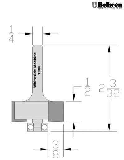 Whiteside 1900 Standard Rabbeting Router Bit 1-1/4" Large Diameter 3/8" Cutting Diameter 1/2" Cut Length 1/4" Shank 2 Flute