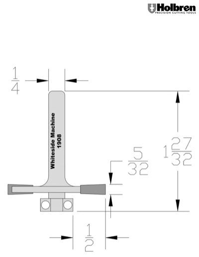 Whiteside 1908 Rabbeting, Biscuit Joining & Slotting Router Bit 1-1/2" Large Diameter 1/2" Cutting Depth 5/32" Cut Length 1/4" Shank 2 Flute