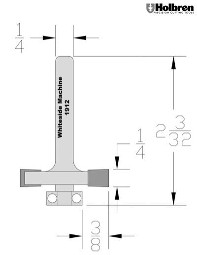 Whiteside 1912 Rabbeting, Biscuit Joining & Slotting Router Bit 1-1/4" Large Diameter 3/8" Cutting Diameter 1/4" Cut Length 1/4" Shank 2 Flute