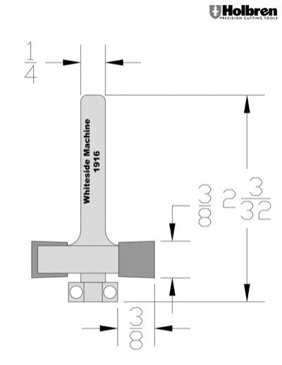 Whiteside 1916 Rabbeting, Biscuit Joining & Slotting Router Bit 1-1/4" Large Diameter 3/8" Cutting Diameter 3/8" Cut Length 1/4" Shank 2 Flute