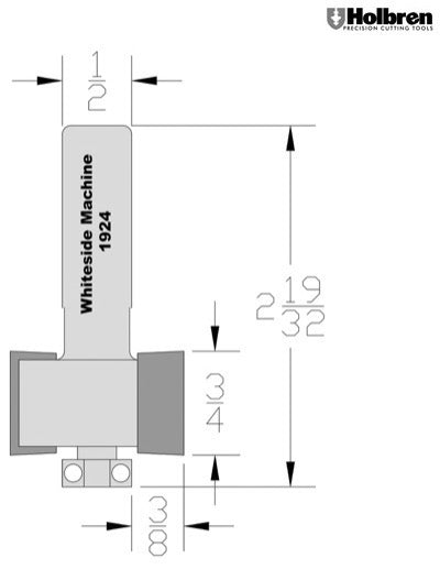 Whiteside 1924 Rabbeting, Biscuit Joining & Slotting Router Bit 1-1/4" Large Diameter 3/8" Cutting Diameter 3/4" Cut Length 1/2" Shank 2 Flute