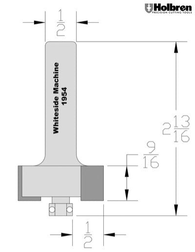 Whiteside 1954 Rabbet Router Bit 1-3/8" Large Diameter 1/2" Cutting Diameter 1/2" Cut Length 2 Flute 1/2" Shank