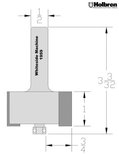 Whiteside 1959 Rabbet Router Bit 1-7/8" Large Diameter 3/4" Cutting Diameter 1" Cut Length 2 Flute 1/2" Shank