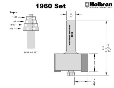 Whiteside 1960 Deep Multi Rabbet Router Bit Set 1/2" Shank