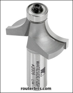 Whiteside 2009 Roundover Router Bit 1/2" Radius 1-1/2" Large Diameter 3/4" Cut Length 1/2" Shank 2 Flute