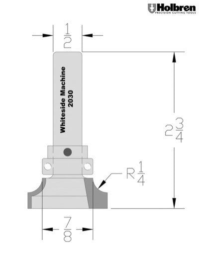 Whiteside 2030 Rounding Under Router Bit 1/4" Radius w/B5 Bearing 1/2" Shank 2 Flute