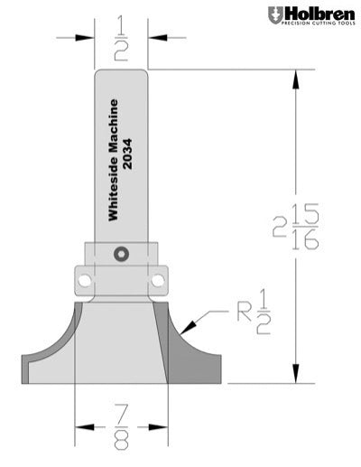 Whiteside 2034 Rounding Under Router Bit 1/2" Radius w/B5 Bearing 1/2" Shank 2 Flute