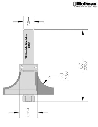 Whiteside 2036 Rounding Under Router Bit 3/4" Radius w/B5 Bearing 1/2" Shank 2 Flute