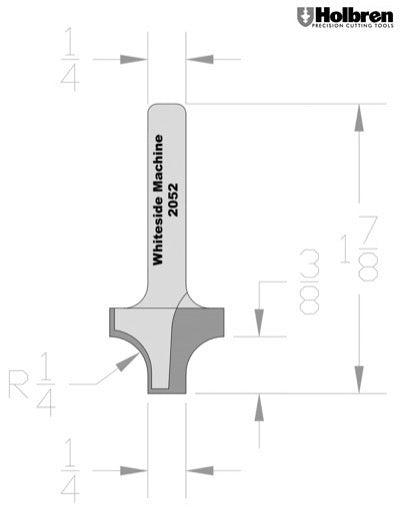 Whiteside 2052 Point Plunge Roundover Router Bit 1/4" Radius 3/4" Large Diameter 1/4" Small Diameter 1/4" Shank 2 Flute