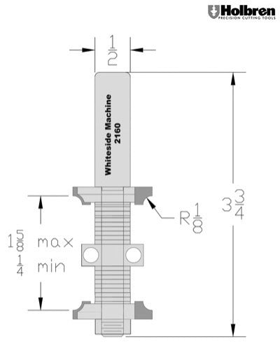Whiteside 2160RH Double Round Over Router Bit 1/8" Radius 1-1/8" Large Diameter 2 Flute 1/2" Shank
