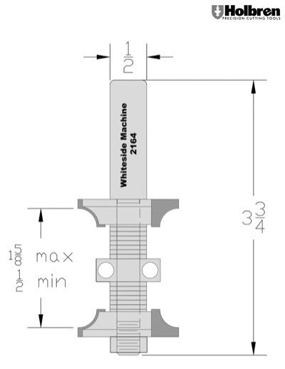 Whiteside 2164RH Double Round Over Router Bit 1/4" Radius 1-3/8" Large Diameter 2 Flute 1/2" Shank
