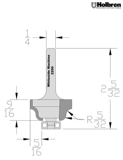 Whiteside 2200 Roman Ogee Router Bit 5/32" Radius 1-1/8" Large Diameter 9/16" Cut Length 1/4" Shank 2 Flute