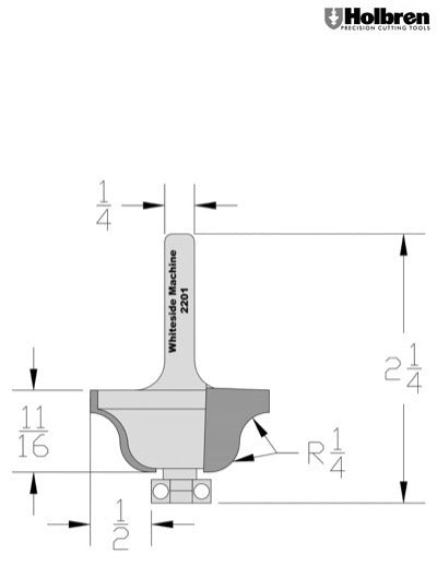 Whiteside 2201 Roman Ogee Router Bit 1/4" Radius 1-1/2" Large Diameter 11/16" Cut Length 1/4" Shank 2 Flute
