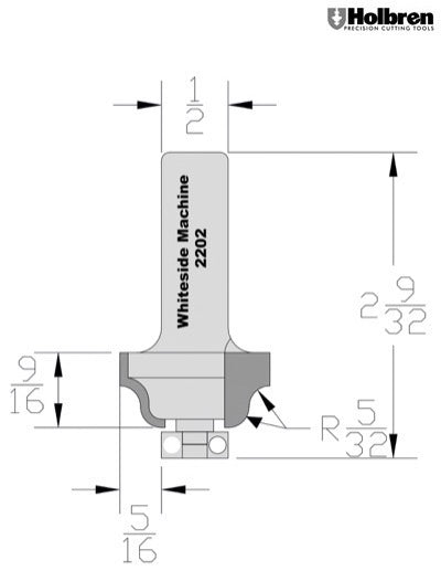 Whiteside 2202 Roman Ogee Router Bit 5/32" Radius 1-1/8" Large Diameter 9/16" Cut Length 1/2" Shank 2 Flute