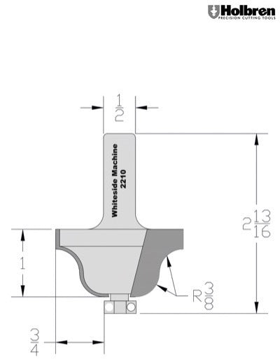 Whiteside 2210 Roman Ogee Router Bit 3/8" Radius 2" Large Diameter 1" Cut Length 1/2" Shank 2 Flute