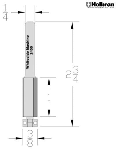 Whiteside 2400 Flush Trim Router Bit 3/8" Cutting Diameter 1" Cut Length 1/4" Shank 2 Flute