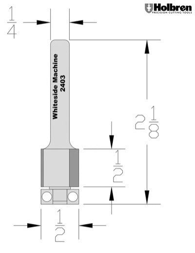 Whiteside 2403 Flush Trim Router Bit 1/2" Cutting Diameter 1/2" Cut Length 1/4" Shank 2 Flute