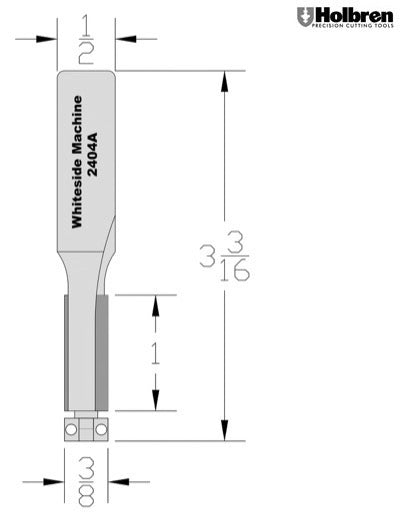 Whiteside 2404A Flush Trim Router Bit 3/8" Cutting Diameter 1" Cut Length 1/2" Shank 2 Flute