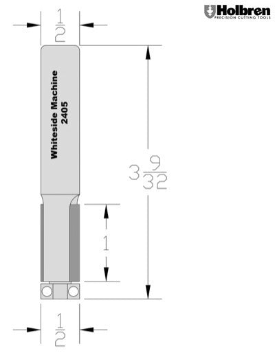 Whiteside 2405 Flush Trim Router Bit 1/2" Cutting Diameter 1" Cut Length 1/2" Shank 2 Flute