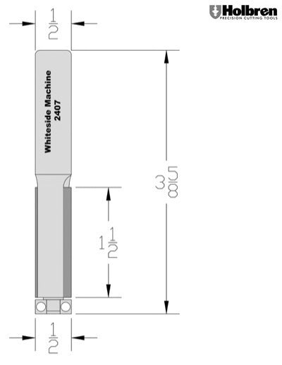 Whiteside 2407 Flush Trim Router Bit 1/2" Cutting Diameter 1-1/2" Cut Length 1/2" Shank 2 Flute