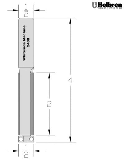 Whiteside 2408 Flush Trim Router Bit 1/2" Cutting Diameter 2" Cut Length 1/2" Shank 2 Flute