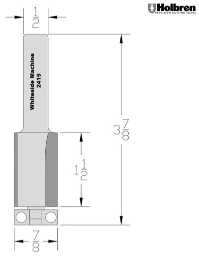 Whiteside 2415 Flush Trim Router Bit 7/8" Cutting Diameter 1-1/2" Cut Length 1/2" Shank 2 Flute