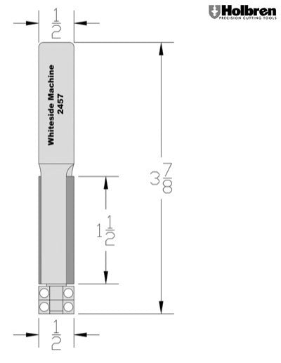 Whiteside 2457 Double Bearing Flush Trim Router Bit 1/2" Cutting Diameter 1-1/2" Cut Length 1/2" Shank 2 Flute