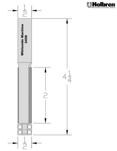 Whiteside 2458 Double Bearing Flush Trim Router Bit 1/2" Cutting Diameter 2" Cut Length 1/2" Shank 2 Flute