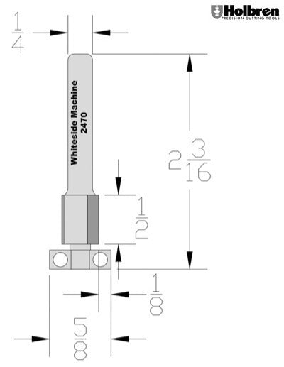 Whiteside 2470 Overhang Trim Router Bit 1/8" Overhang 3/8" Cutting Diameter 1/2" Cut Length 1/4" Shank 2 Flute