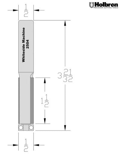 Whiteside 2504 Flush Trim Router Bit 1/2" Cutting Diameter 1-1/2" Cut Length 1/2" Shank 3 Flute