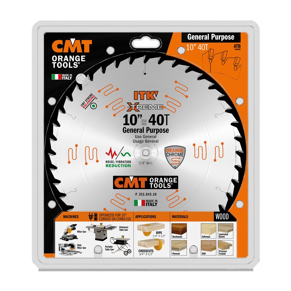 CMT 10" 40T ITK Xtreme Thin Kerf General Purpose 5/8" Bore