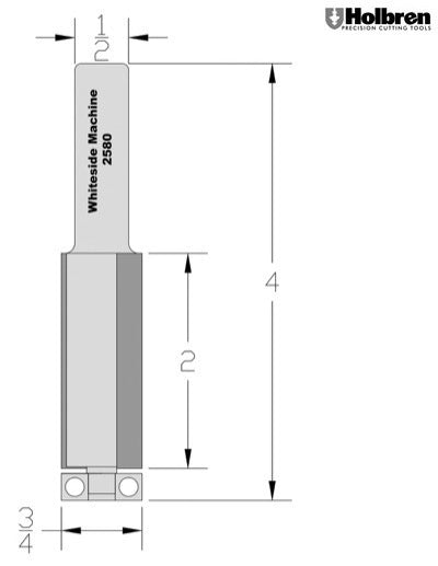 Whiteside 2580 Downshear Flush Trim Router Bit 3/4" Cutting Diameter 2" Cut Length 1/2" Shank 2 Flute