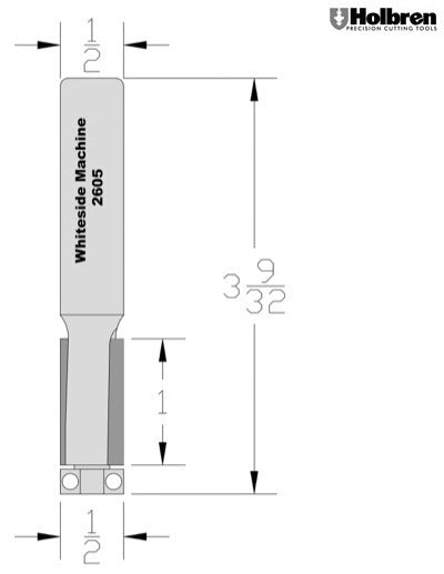 Whiteside 2605 Downshear Flush Trim Router Bit 1/2" Cutting Diameter 1" Cut Length 1/2" Shank 2 Flute