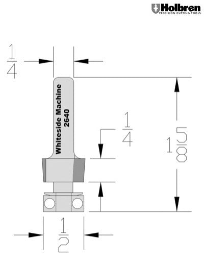 Whiteside 2640 Laminate Trim Router Bit w/Square Bearing 1/2" Cutting Diameter 1/4" Cut Length 1/4" Shank