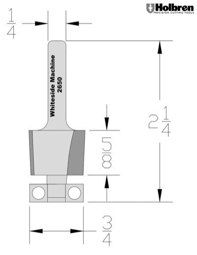 Whiteside 2650 Laminate Trim Router Bit w/Square Bearing 3/4" Cutting Diameter 5/8" Cut Length 1/4" Shank