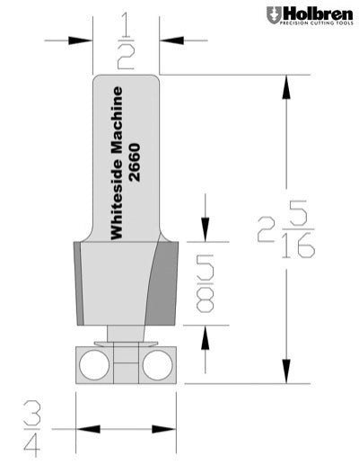 Whiteside 2660 Laminate Trim Router Bit w/Square Bearing 3/4" Cutting Diameter 5/8" Cut Length 1/2" Shank