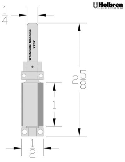 Whiteside 2702 Combination Flush Trim with Top and Bottom Bearings 1/2" Cutting Diameter 1" Cut Length 1/4" Shank