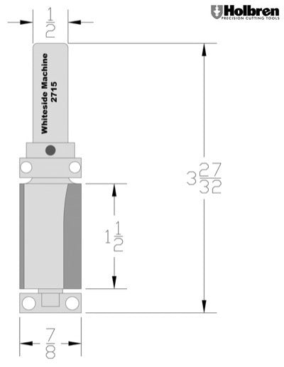 Whiteside 2715 Combination Flush Trim with Top and Bottom Bearings 7/8" "Cutting Diameter 1-1/2" Cut Length 1/2" Shank