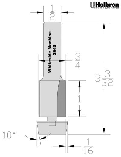 Whiteside 2945 Overhand Bowl Trim Router Bit 3/4" Cutting Diameter Bearing 1/2" Shank 2 Flute